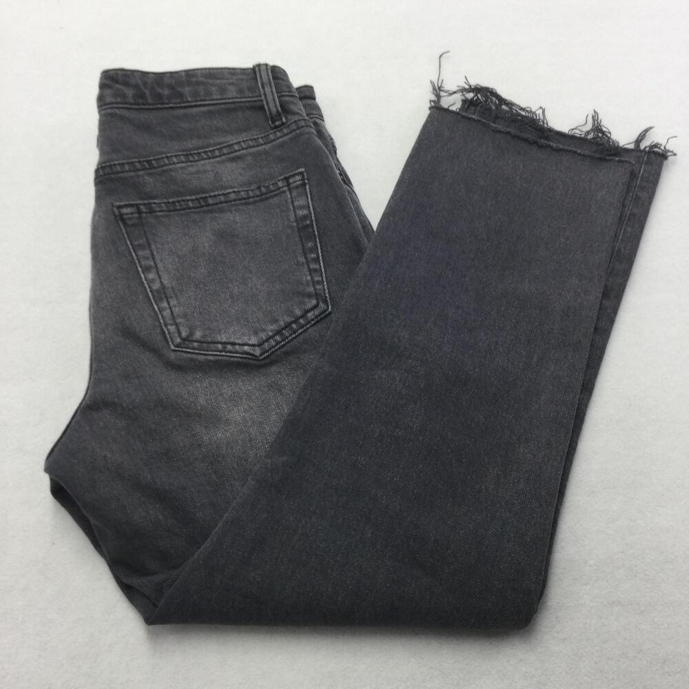 Topshop Straight Jeans Womens 26 Charcoal Wash High Rise Raw Hem Crop Stretch